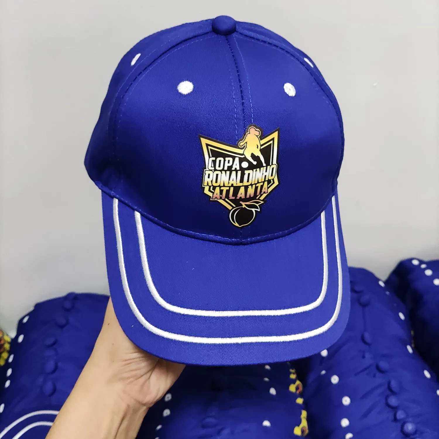 Custom Printed Logo 6 Panels blue cotton Baseball dad Cap Trucker Hat