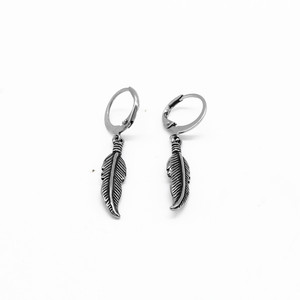 yunnique Stainless Steel <b>Feather</b> Drop Earrings Tibetan Silver Party Jewelry Unisex Fashion Earrings - Product Image 2
