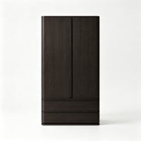 Armoire minimaliste nordique en chêne massif à 2 portes avec 2 tiroirs, tringle de suspension et sans poignées, meuble de rangement pour chambre, appartement, hôtel