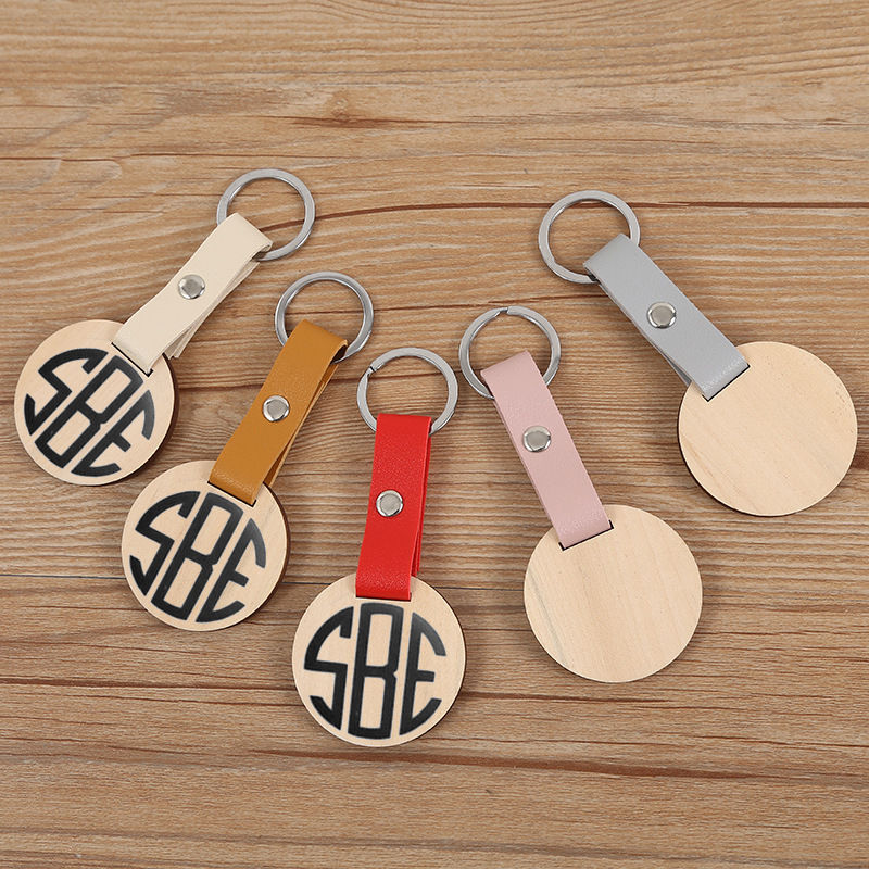 Пользовательская лазерная гравировка вырезанная буква монограмма фото пустые диски деревянные ПУ кожаные брелоки цепочка для ключей