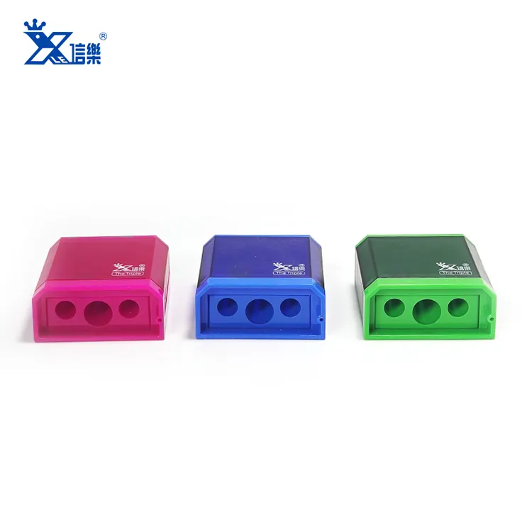 Custom print three holes blade plastic shell stationery supplies taille crayon Vintage Pencil Sharpener for office school