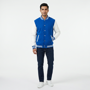 FINER THREADS <b>Men's</b> Customized Color Wool/Viscose Varsity <b>Baseball</b> <b>Jacket</b> Stand Collar Covered Button Closure Breathable Fabric - Product Image 1