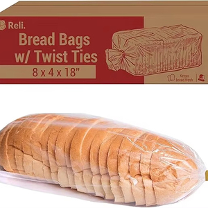Embossed Recyclable PE Shrink <b>Bags</b> with Twist Ties 8x4x18" 250 Pack (Clear Large) Homemade Bakery Loaf Packing - Product Image 1