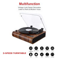 Plateau tournant à 3 vitesses avec haut-parleurs intégrés, lecteur vinyle LP rétro avec entrée et sortie BT, Radio FM, USB et carte SD, enregistrement, Aux