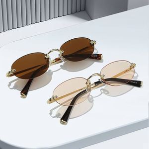 Lunettes de soleil punk vintage sans monture en alliage avec logo personnalisé 2025, verres UV400 argentés, lunettes de soleil ovales en métal pour hommes et femmes - Product Image 3