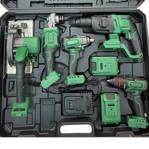 Ensemble d'outils électriques sans fil <span class=keywords><strong>5</strong></span> en 1 : marteau perforateur, scie circulaire, perceuse à percussion, meuleuse d'angle, clé électrique, machine sans balais, coffret robuste - Product Image 1