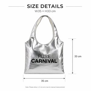 Metallic Silver PU <b>Leather</b> Shoulder Tote <b>Bag</b> for Women Large Capacity Fashion Shopping Handbag Custom Logo OEM ODM Supplier - Product Image 2