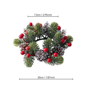 Nouvelle couronne de Noël décorative avec aiguilles de pin artificielles, cônes de pin, fruits rouges et porte-bougie - Matière plastique - Product Image 4