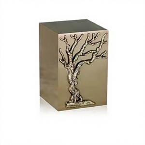 Urnes en bronze et laiton en forme de cube avec emblème d'arbre - Product Image 1