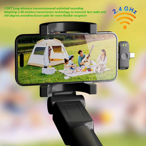 Microphone sans fil compatible vidéo 2-en-1 portable mini Type-C avec réduction de bruit et LED <span class=keywords><strong>pour</strong></span> iPhone/Android - Product Image 4