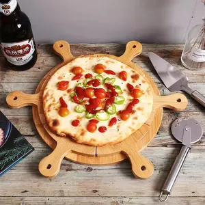 Bandeja creativa Tabla de cortar de frutas 6 piezas 6 pulgadas Triángulo Pizza Pie Platos 12 pulgadas Juego de platos redondos de madera de bambú para pizza