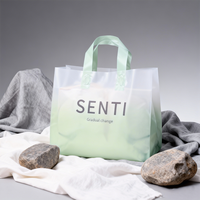 Transparente Farbverlauf-Tragetasche aus PE mit Ventil, Recycelbar, Biologisch Abbaubar, Patch-Griff, Siebdruck für Socken, Schuhe, Kleidung
