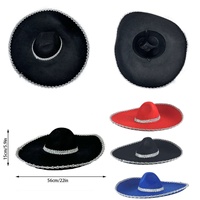 Sombrero de Ala Ancha con Borde Plateado Estilo Mexicano para Zorro, Decoración de Escenario de Halloween, Sombrero de Actuación para Verano