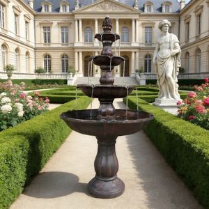 Fontaine d'eau LED à 4 niveaux en résine de fibre de style antique pour jardin extérieur, autoportante, finition peinte - Product Image 4