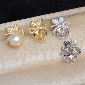 Accessoire DIY rétro en argent S925 JG5984, support de boucles d'oreilles de style palais vide 9-12 mm, produit semi-fini 9-12 mm avec emballage en sac - Product Image 1