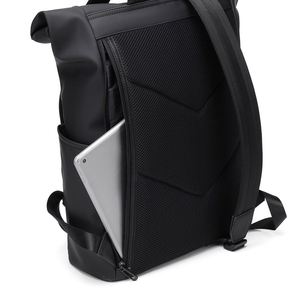 Quality Roll <b>Top</b> Laptop Backpack with Back Side Open Pocket Waterproof PU Leather Custom logo Business Backpack for Teenager - Product Image 6