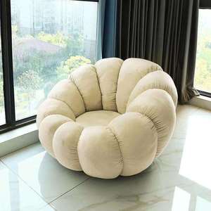 Sillón de Salón de Diseño Nórdico Moderno y Lujoso, Tapizado en Terciopelo, con Forma de Calabaza, Sillón Individual de Tela de Lana para el Hogar, Oficina, Dormitorio, Hotel - Product Image 5