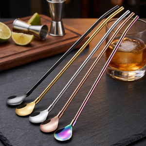 Stainless Steel Drinking <b>Straws</b> 5 Pack Reusable <b>Metal</b> Cocktail Stirrers Modern Bar Accessories Rainbow - Product Image 6