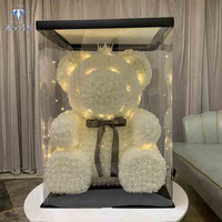70CM Ours Noël Saint Valentin Anniversaire Fille Boîte Cadeau avec Rose Éternelle Fleurs Préservées pour le Nouvel An Autres Occasions