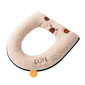 Housse de siège de toilette en peluche chaude pour l'hiver, usage domestique, style fermeture éclair, lavable - Product Image 3