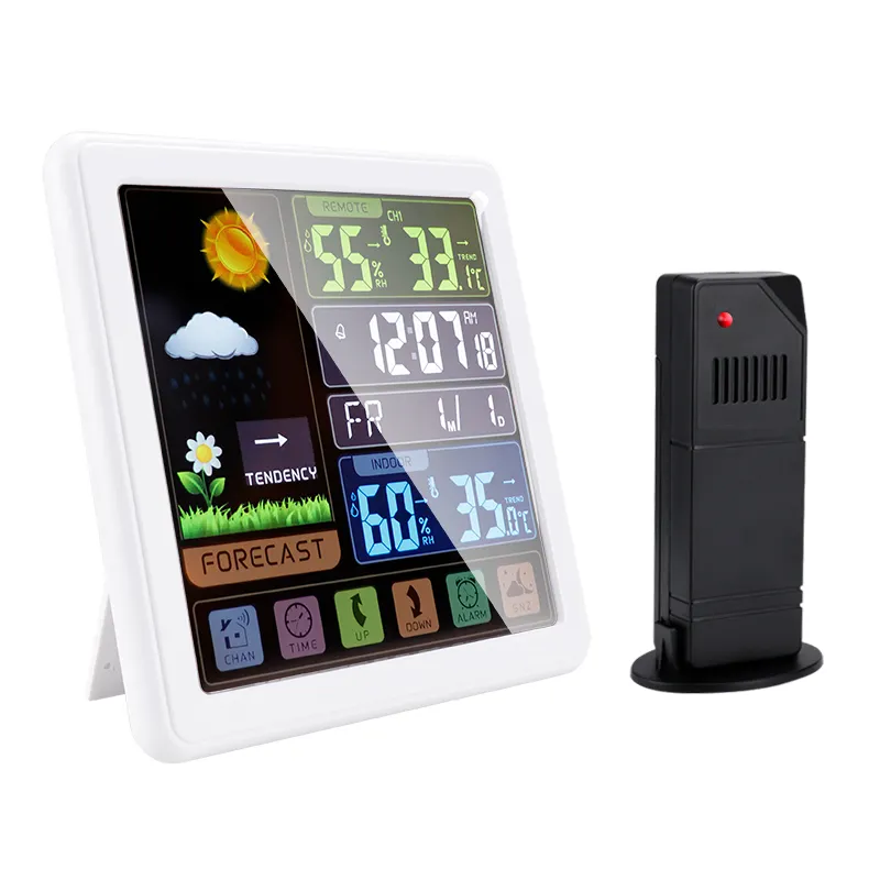 Wireless Weerstation Klok Kleurenscherm Klok Creative Thuis Touch Scherm Temperatuur En Vochtigheid Meter