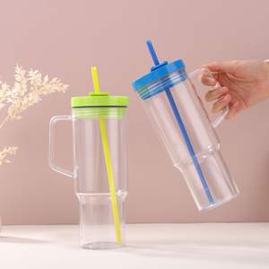 Nouvelle tasse de voyage en plastique PP sans BPA de 40 oz avec poignée et couvercle/paille, compatible micro-ondes, impression UV acrylique pour cadeaux - Product Image 1