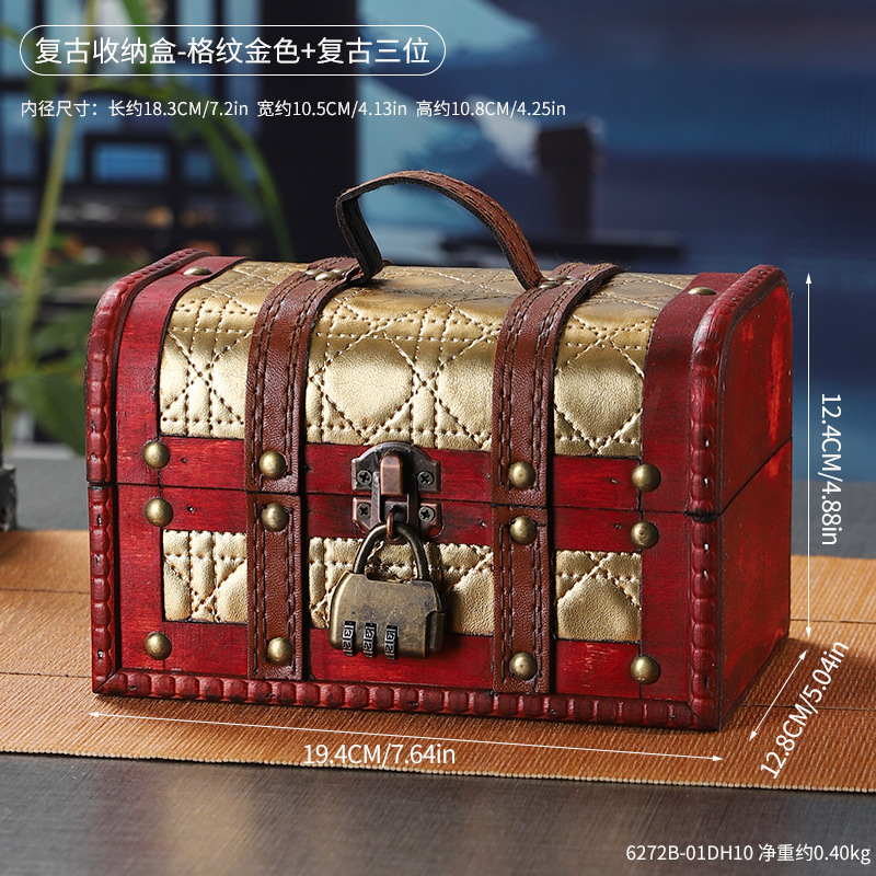 6272B-01DH10 Caja de almacenamiento - Caja tridimensional retro dorada a cuadros