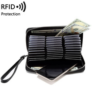 Boshiho dompet wanita anti-maling, dompet panjang kulit ritsleting RFID