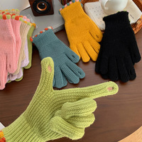 Gants d'hiver tricotés mi-doigts pour femme, style coréen, thermiques, design cycliste, avec plumes de poulet, compatibles écran tactile, longueur poignet, couleur unie