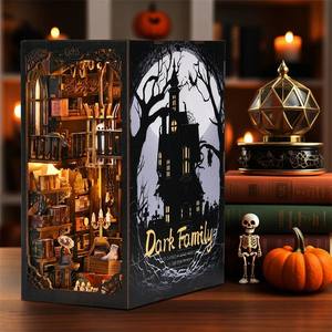 Hamaileon SL04 <span class=keywords><strong>Addams</strong></span> Family Bookends Venta al por mayor 3D DIY Halloween Book Nook Puzzle Kit con luz LED - Product Image 1
