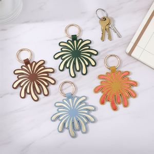Premium Hand-<b>Stitched</b> Pu Leather Firework Keychain Charm Elegant Gold Foil Bag Pendant Perfect <b>Gift</b> for Holiday & New Year - Product Image 1