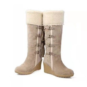 Сапоги до середины икры на высоком каблуке хорошего качества, 2025 зимние женские сапоги на танкетке - Product Image 5