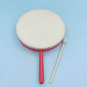 Wholesale Sheepskin Drumhead Wooden Hand Held Hand <b>Drum</b> With Red Handle And Wood Mallet Orff Percussion Instrument For Kids - Product Image 3
