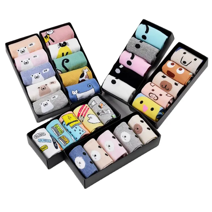 Funny cute cartoon food animal teen girl high quality cotton custom packing case tag sock set cute no show ankle socks for women