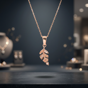 Pendentif élégant en forme de plume avec diamant, collier minimaliste en or rose 14 carats, bijoux fins - Product Image 1