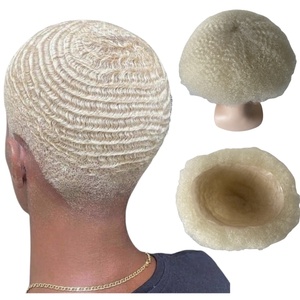 Perruque Afro Wave en <span class=keywords><strong>Cheveux</strong></span> Humains Vierges Péruviens, 6mm, <span class=keywords><strong>Blond</strong></span> <span class=keywords><strong>Platine</strong></span> 60 #   Topper en dentelle complète pour hommes ou femmes noirs - Product Image 1