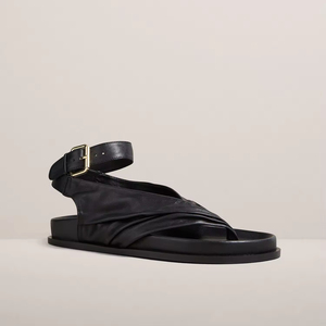 Été chaud confortable femmes bout rond <span class=keywords><strong>tongs</strong></span> pantoufles toboggan plage sandales bride à la cheville noir Pu sandales plates pour les femmes - Product Image 2