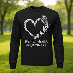 Camiseta de manga larga con diseño de corazón de mariposa para concienciación sobre la salud mental y apoyo a la salud mental - Product Image 3