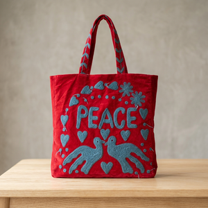 Bolso Tote de Terciopelo Bordado a Mano Personalizado al por Mayor, Diseño Amor y Paz, Aplique Rosa, Bolso de Hombro Casual para Mujer - Product Image 5