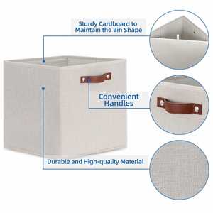 Fabric Storage Cubes Storage <b>Bins</b> with <b>Dual</b> Leather Handles Baskets 13x13 Foldable Cube Organizers for Shelves - Product Image 3