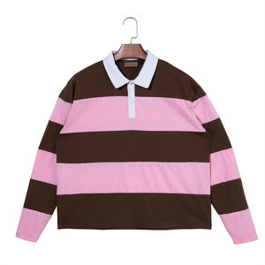カスタマイズされたユニセックスのビンテージワイドストライプ長袖ポロシャツ - Product Image 1