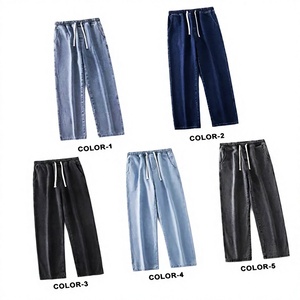 ASAP Men's Stylish Breathable Regular Fit Knitted Canvas Wide Leg Appliques Drawstring Closure Spring Comfortable <b>Trousers</b> - Product Image 4