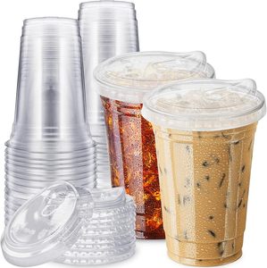 Gobelets en PET transparents à paroi simple de 90 mm pour boissons froides, gobelets à thé au lait avec couvercles en dôme, en matériaux de papier, PVC et pâte à papier en forme de U - Product Image 1