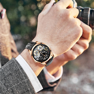 Montre mécanique pour homme Ailang, automatique, double tourbillon, bracelet en cuir de 13 mm, étanche 30 m, boîtier en acier inoxydable - Product Image 2