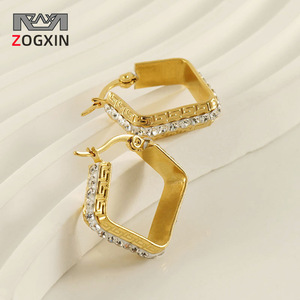 Geometric Hoop Earrings Gold Plated Zircon Channel Setting Party Jewelry - Product Image 2