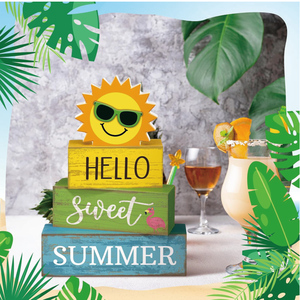 Décoration <span class=keywords><strong>de</strong></span> table d'été style ferme, Décoration <span class=keywords><strong>de</strong></span> plateau <span class=keywords><strong>à</strong></span> plusieurs niveaux 'Bonjour l'été', Blocs décoratifs en bois rustique pour la maison et la <span class=keywords><strong>cuisine</strong></span> - Product Image 4