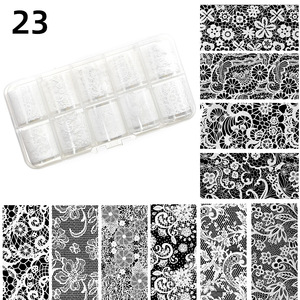 Ensemble de 10 rouleaux/boîte de feuilles de transfert d'ongles en dentelle, blanc, noir, papier autocollant pour le bricolage, outil de manucure, décoration d'ongles. - Product Image 6