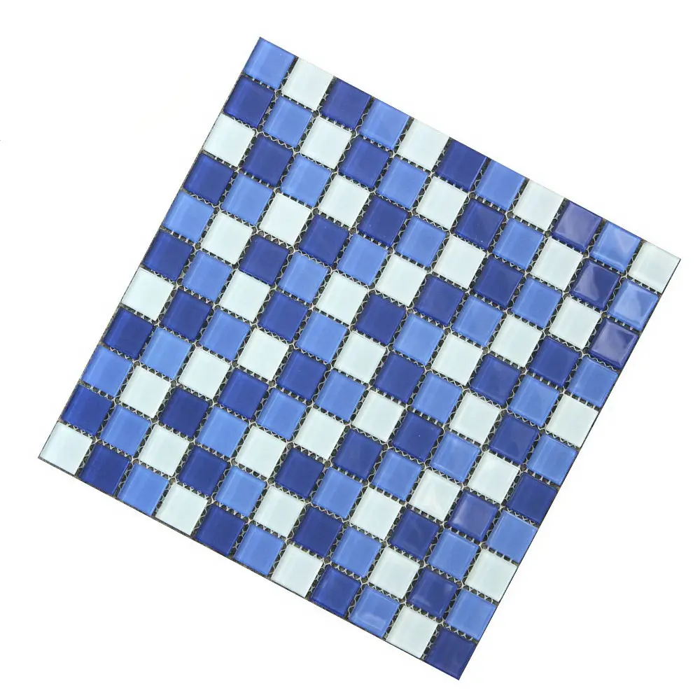 Mosaïque piscine 300x300 verre platine fabriqué en chine carrelage carré bleu pour villa