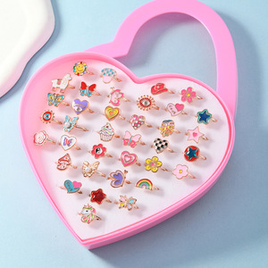 Kids <strong>Cartoon</strong> Alloy Pretend Play Jewelry Set Adjustable Finger <strong>Rings</strong> with Heart Shaped Display Box Role Play Toys Children - Product Image 4