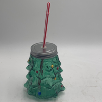 Pot mason en relief en forme d'arbre de noël sur mesure, vente en gros, distributeur de boissons en relief, couvercle paille sur mesure, pot mason en relief